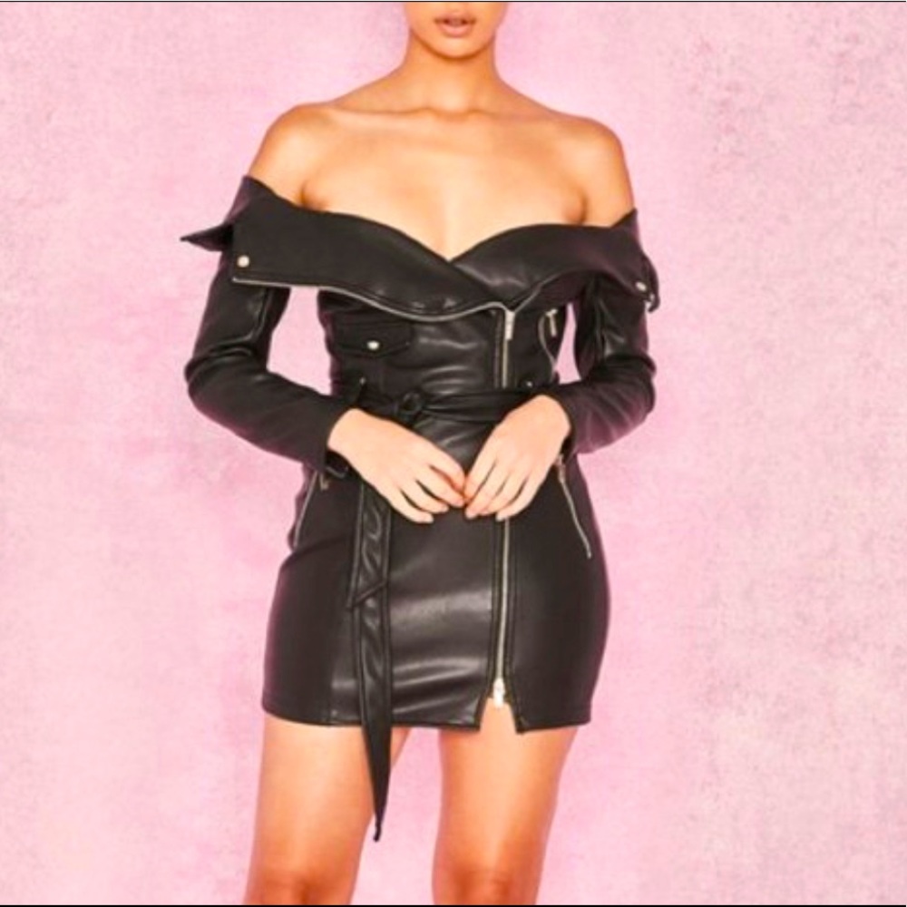 House of CB off the shoulder vegan leather dress